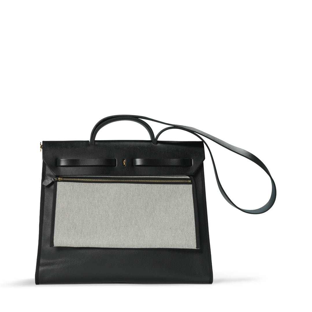 Hermès Herbag 39 Messenger Toile H / Berline Vache Hunter Écru-Noir / Noir - 2023