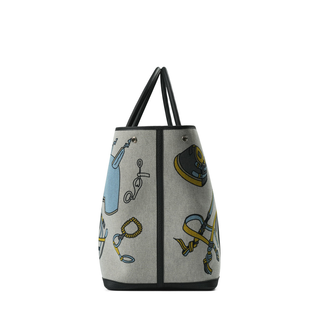 Hermès Garden Party 49 Voyage Veau Negonda / Toile H Ecru-Noir
