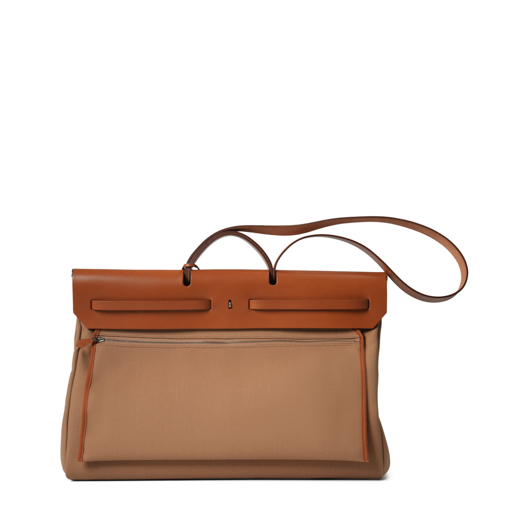 Hermès Herbag 50 Zip Cabine Verso Toile H / Vache Hunter Sable Naturel