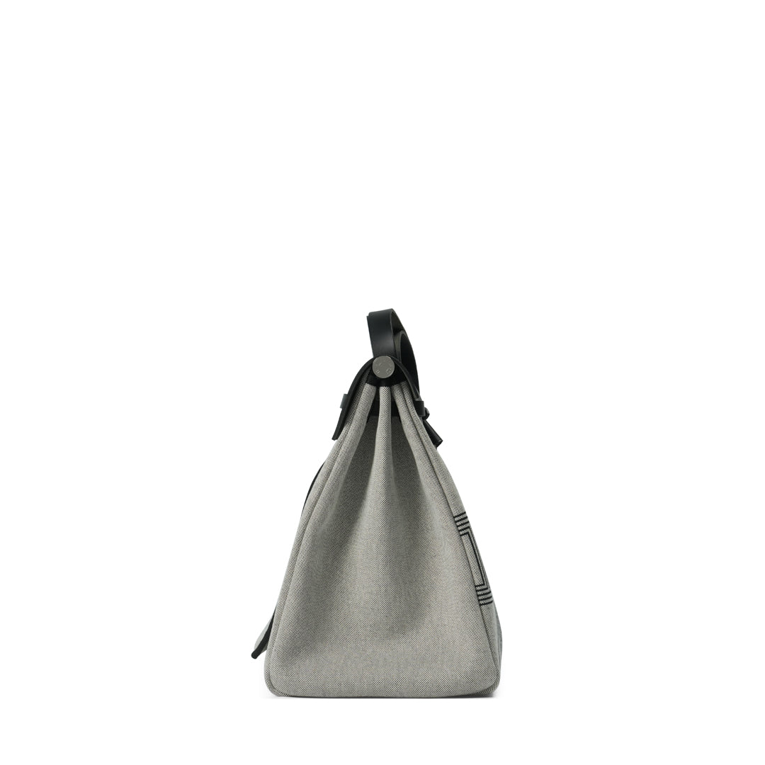 Hermès Herbag 50 Zip Cabine Écru-Noir H Plume / Vache Hunter Noir Chaine D'ancre