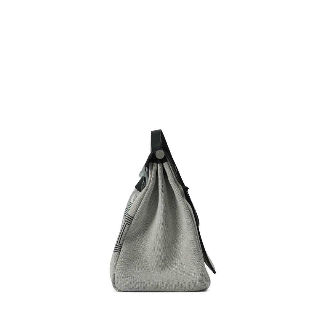 Hermès Herbag 50 Zip Cabine Écru-Noir H Plume / Vache Hunter Noir Chaine D'ancre