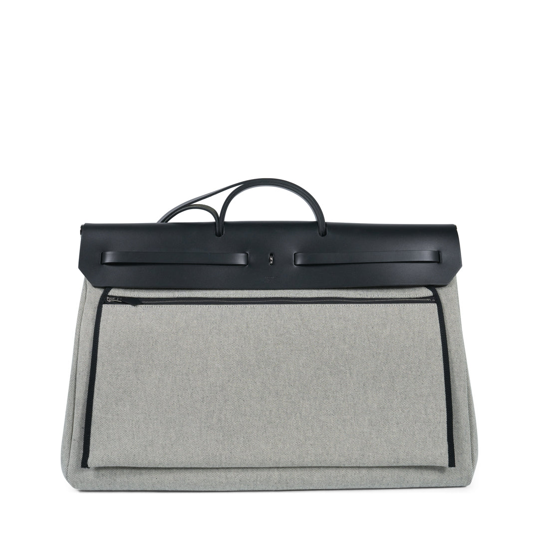 Hermès Herbag 50 Zip Cabine Écru-Noir H Plume / Vache Hunter Noir Chaine D'ancre