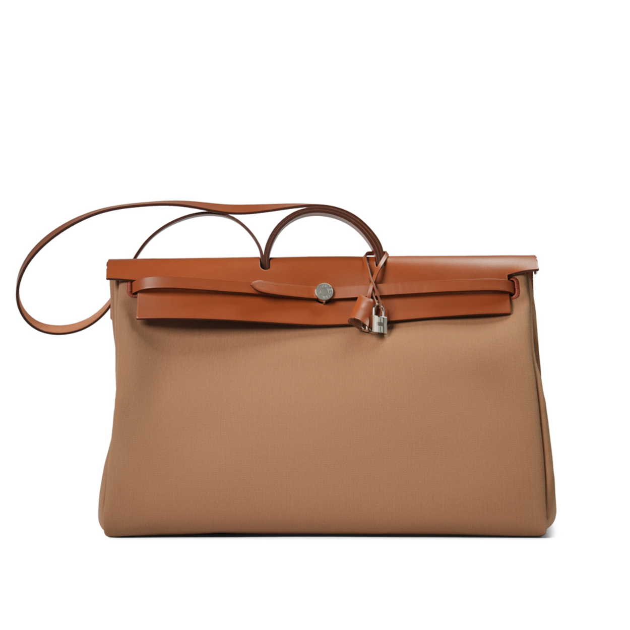 Hermès Herbag 50 Zip Cabine Verso Toile H / Vache Hunter Sable Naturel