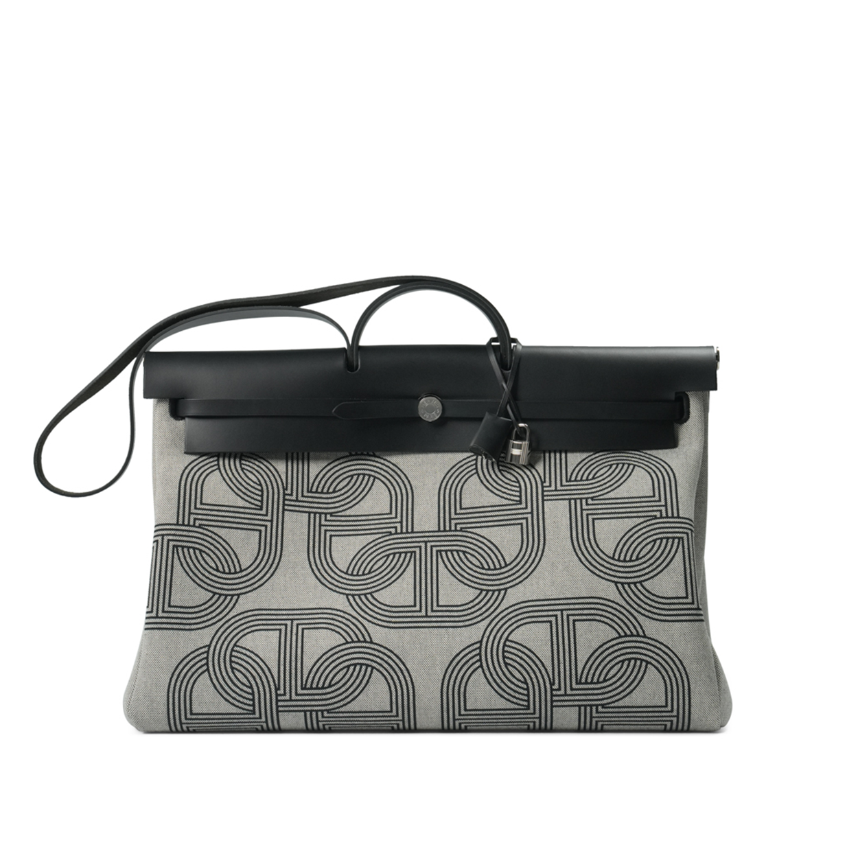 Hermès Herbag 50 Zip Cabine Écru-Noir H Plume / Vache Hunter Noir Chaine D'ancre