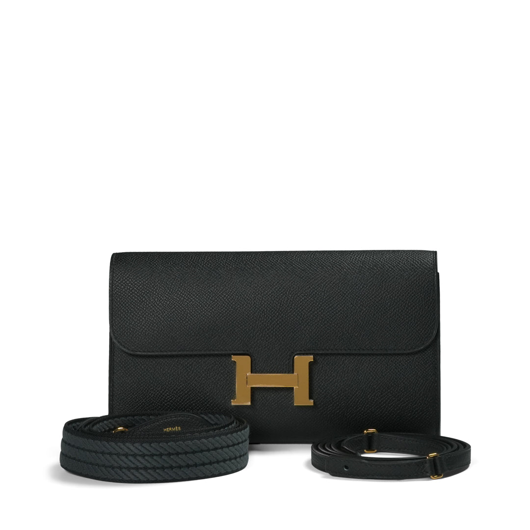 Hermès Constance To Go Wallet Epsom / Cordage Webbing Noir / Noir-Gris Misty