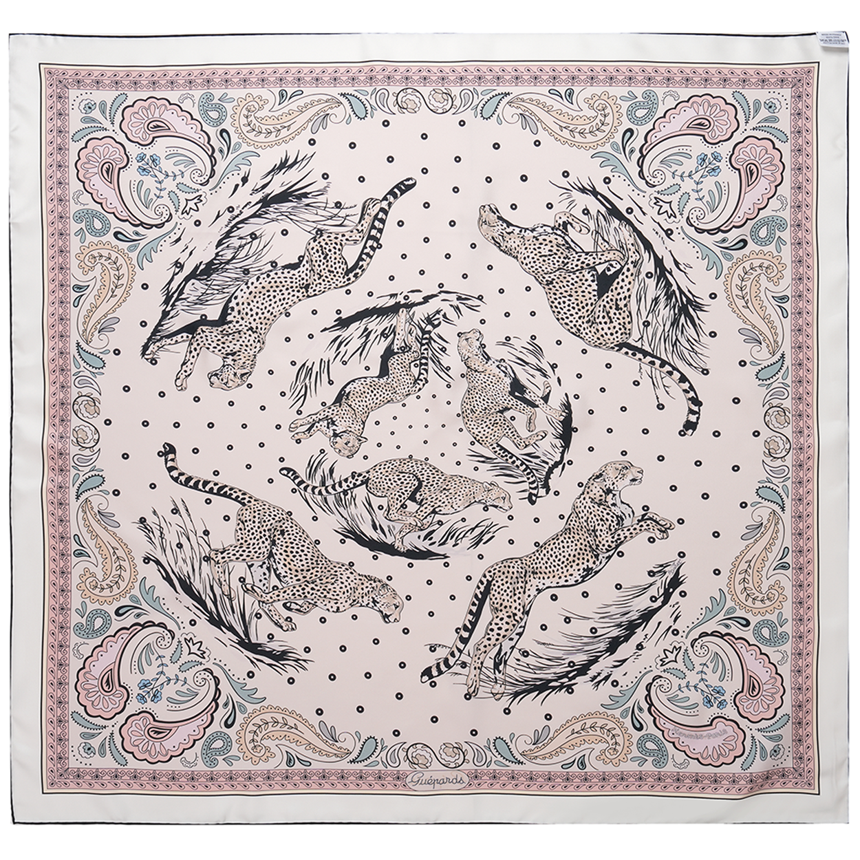 Hermès Guepards Bandana double face scarf 90 (crème / orange / brun)