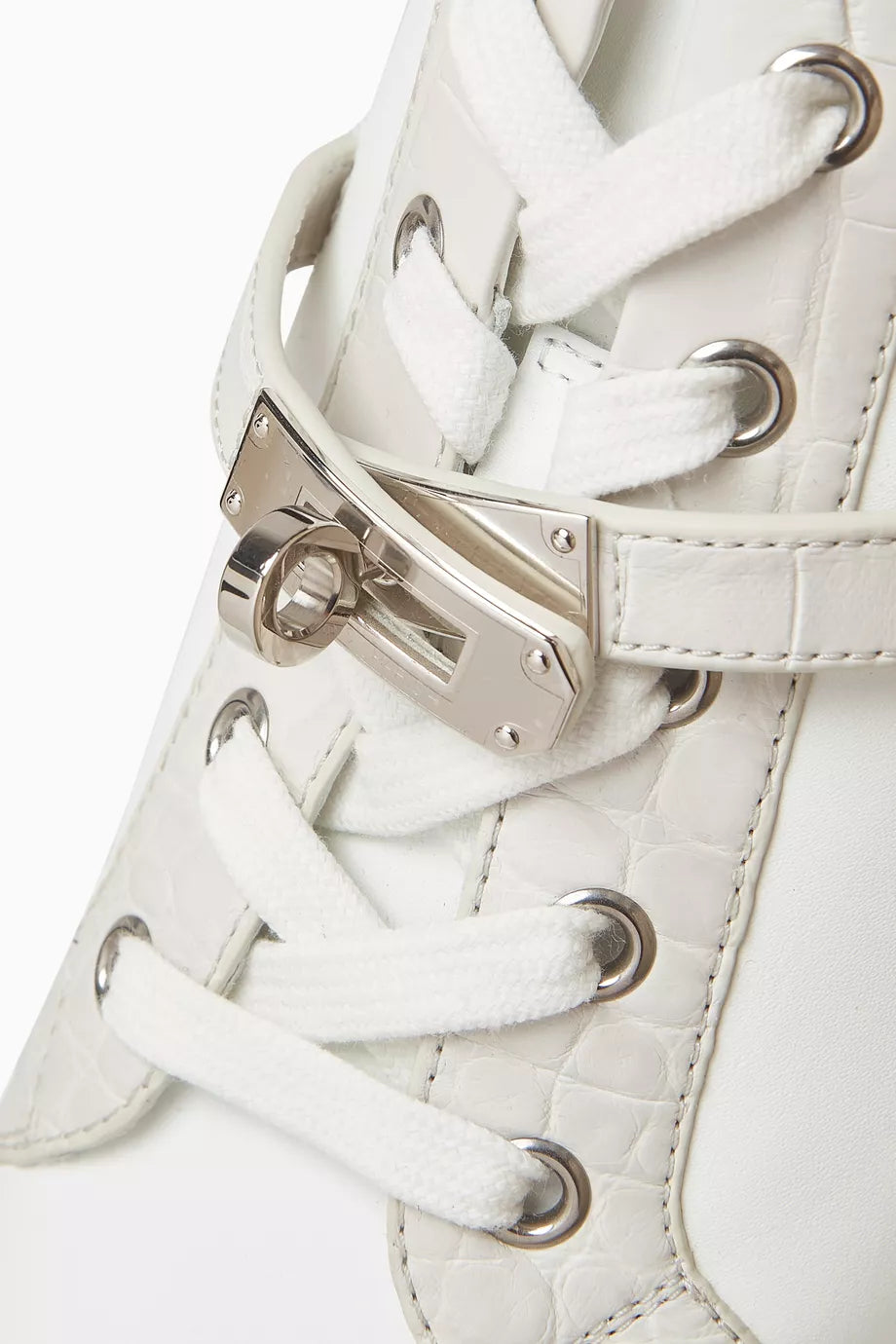 Hermès Glaise Alligator Leather Day Sneakers - Blanc/Beige (40)