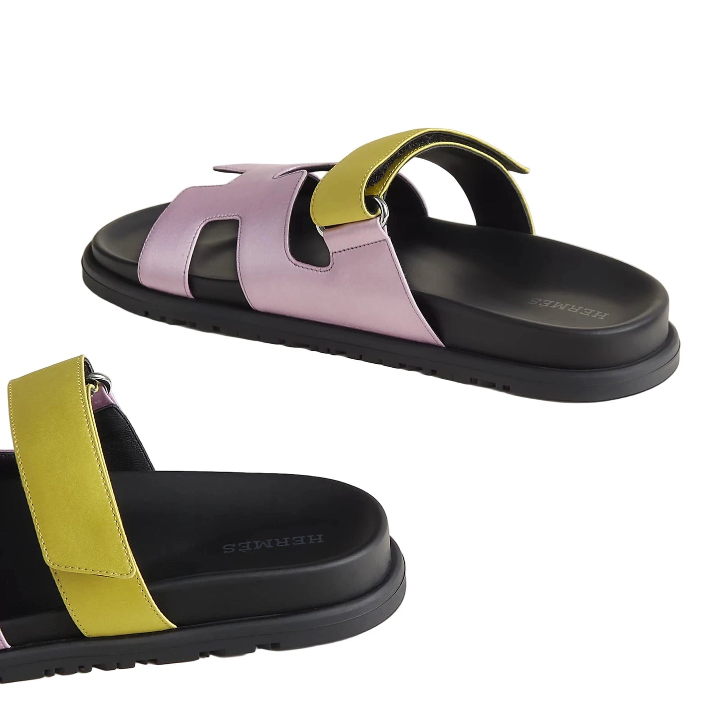 Hermès Chypre Sandal Size : 39 (Violet Pétale/Vert Lime Satin)