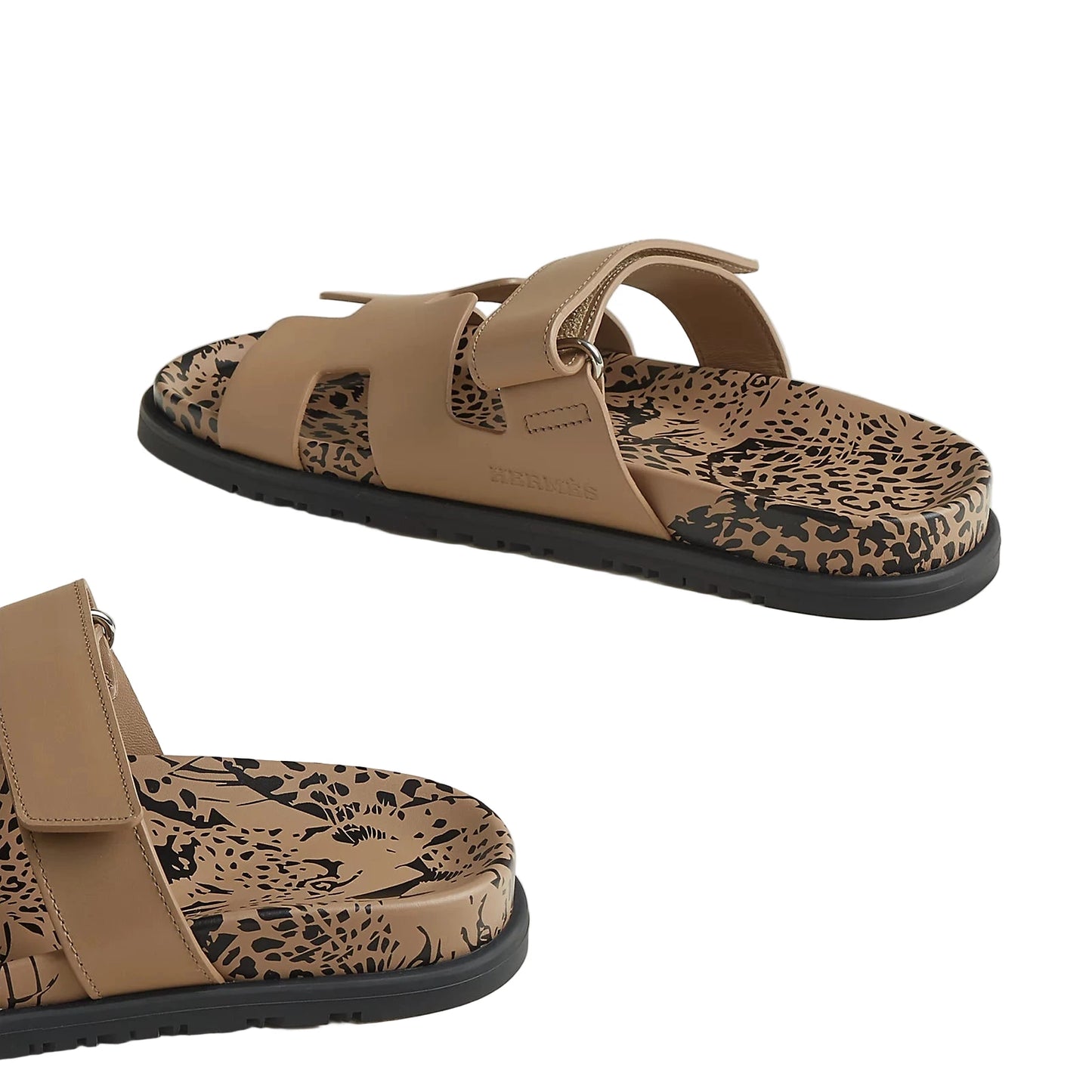 Hermès Chypre Sandal Size: 36.5 (Beige Argile Leopard Print)