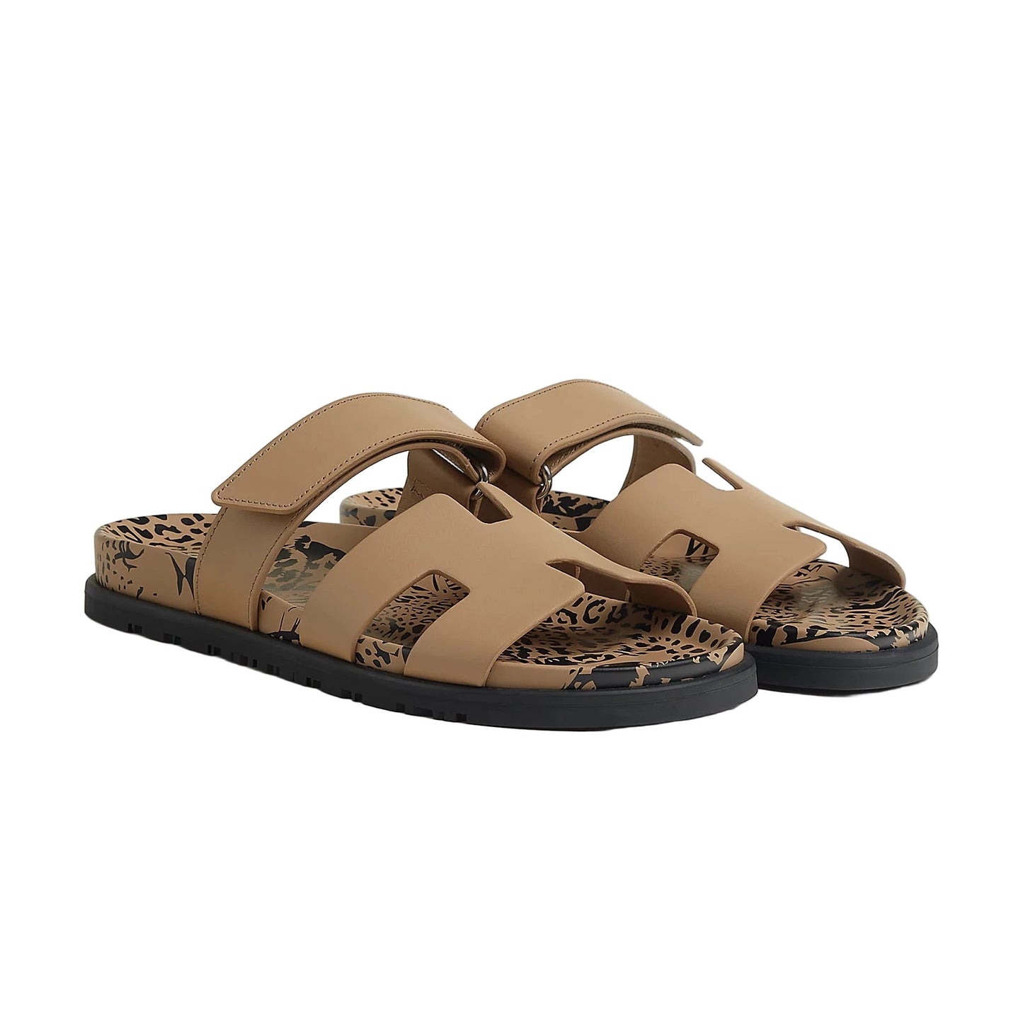 Hermès Chypre Sandal Size: 36.5 (Beige Argile Leopard Print)