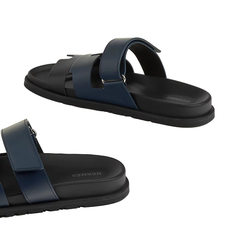 Hermès Chypre Sandal - Bleu Obsur/Noir/Calfskin (45)