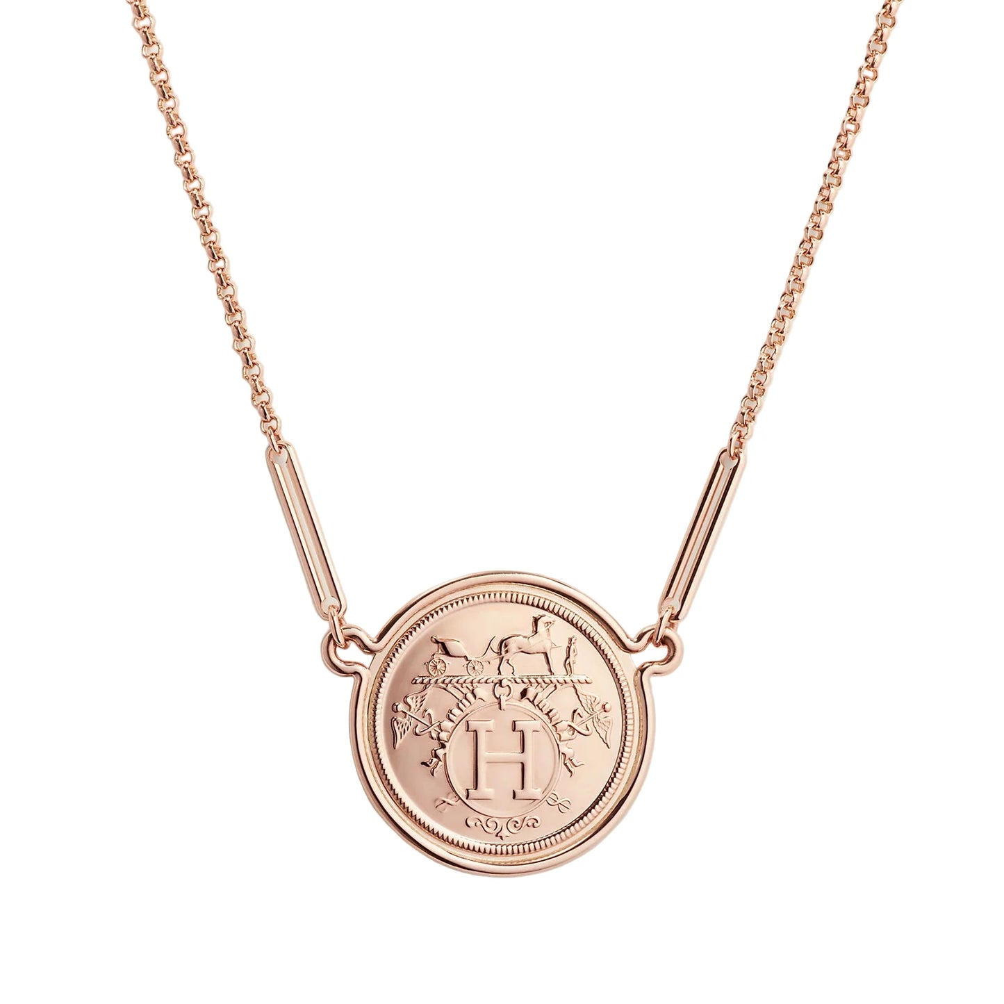 Hermès 18K Rose Gold Ex-Libris Pendant, Very Large Model Bracelet