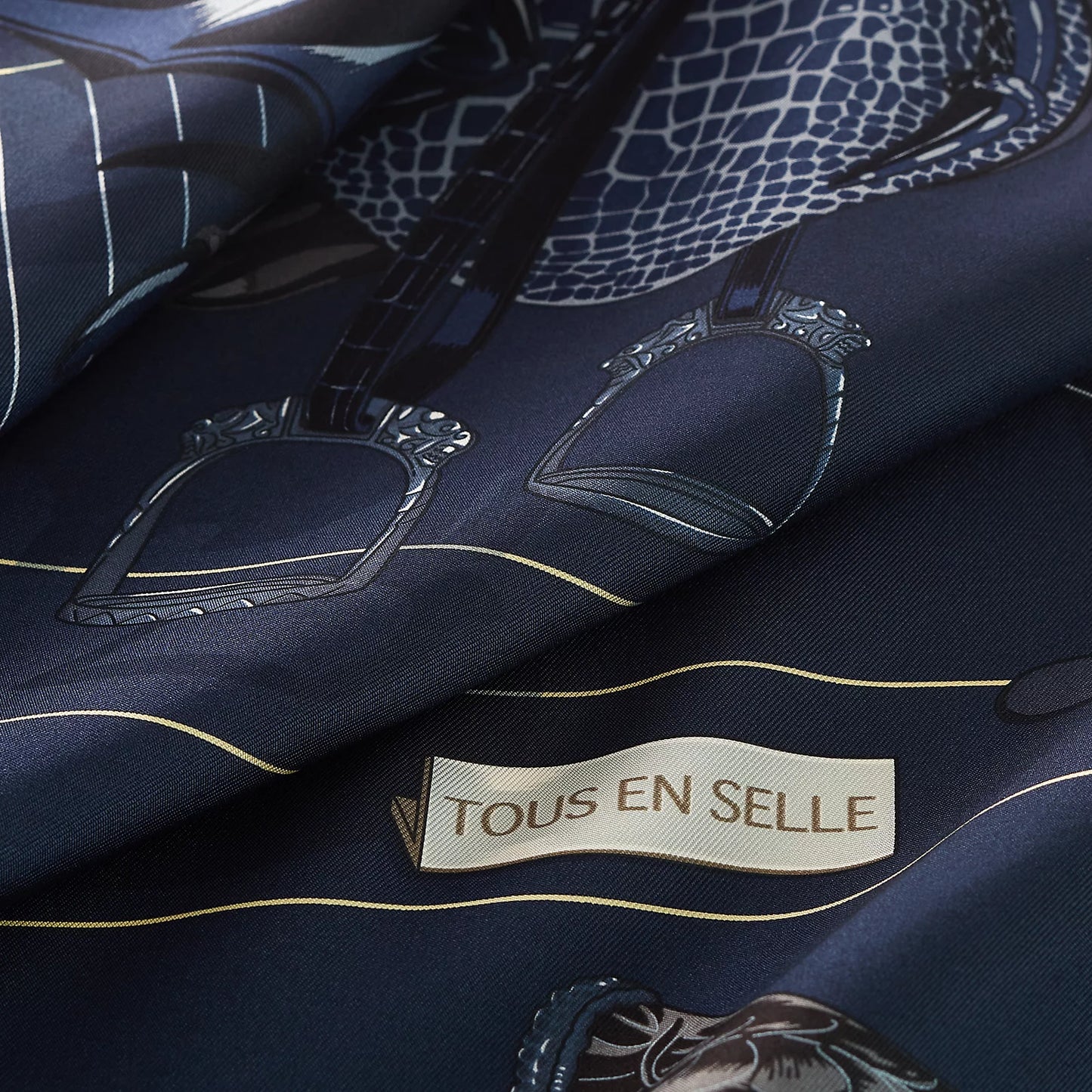 Hermès Tous en Selle embroidered scarf 90
