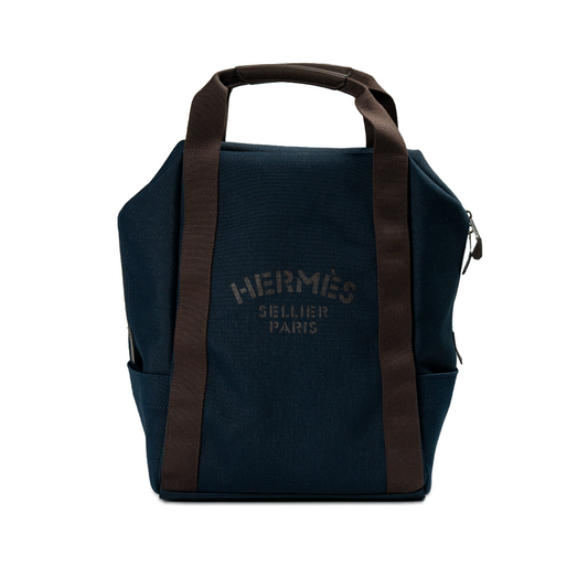 Hermès Groom Backpack Toile H Bleu Navy / Feu
