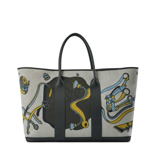 Hermès Garden Party 49 Voyage Veau Negonda / Toile H Ecru-Noir
