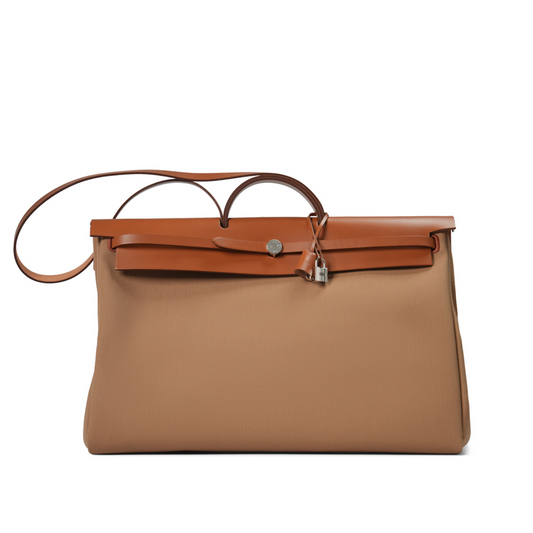 Hermès Herbag 50 Zip Cabine Verso Toile H / Vache Hunter Sable Naturel