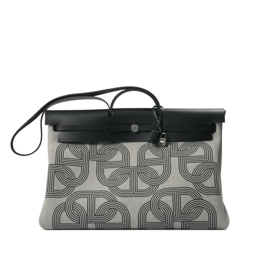 Hermès Herbag 50 Zip Cabine  Écru-Noir H Plume / Vache Hunter Noir Chaine D'ancre