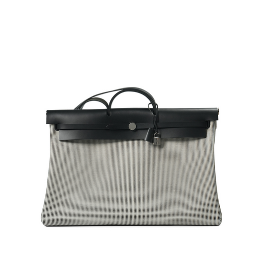 Hermès Herbag 50 Zip Cabine Quadrille Viking Toile H / Vache Hunter Noir