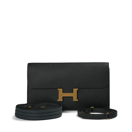 Hermès  Constance To Go Wallet Epsom / Cordage Webbing Noir / Noir-Gris Misty