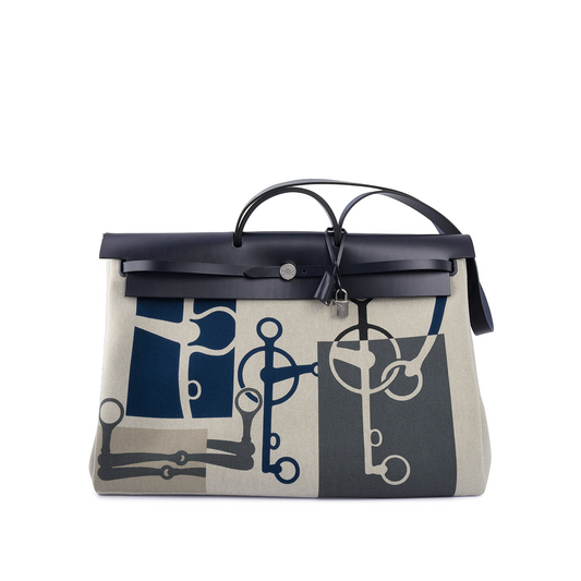 Hermès Herbag 50 Zip Cabine Écru H Plume / Vache Hunter Indigo