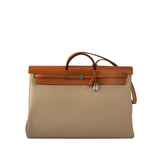 Hermès Herbag 50 Zip Cabine Toile H / Vache Hunter Gold / Beige Marfa