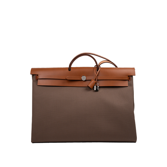 Hermès Herbag 50 Zip Cabine Toile H / Vache Hunter Gold / Étoupe Dune