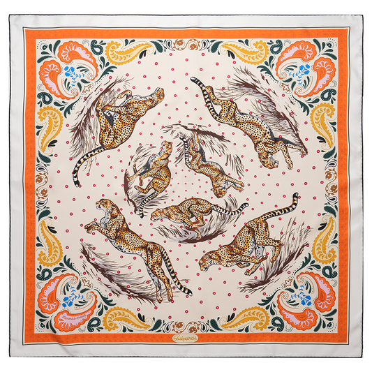 Hermès Guepards Bandana double face scarf 90 (crème / orange / brun)