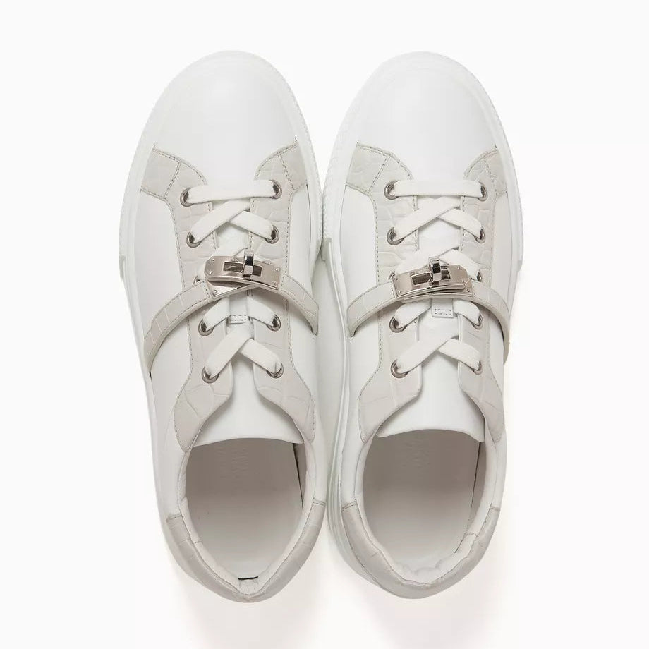 Hermès Glaise Alligator Leather Day Sneakers - Blanc/Beige (40)