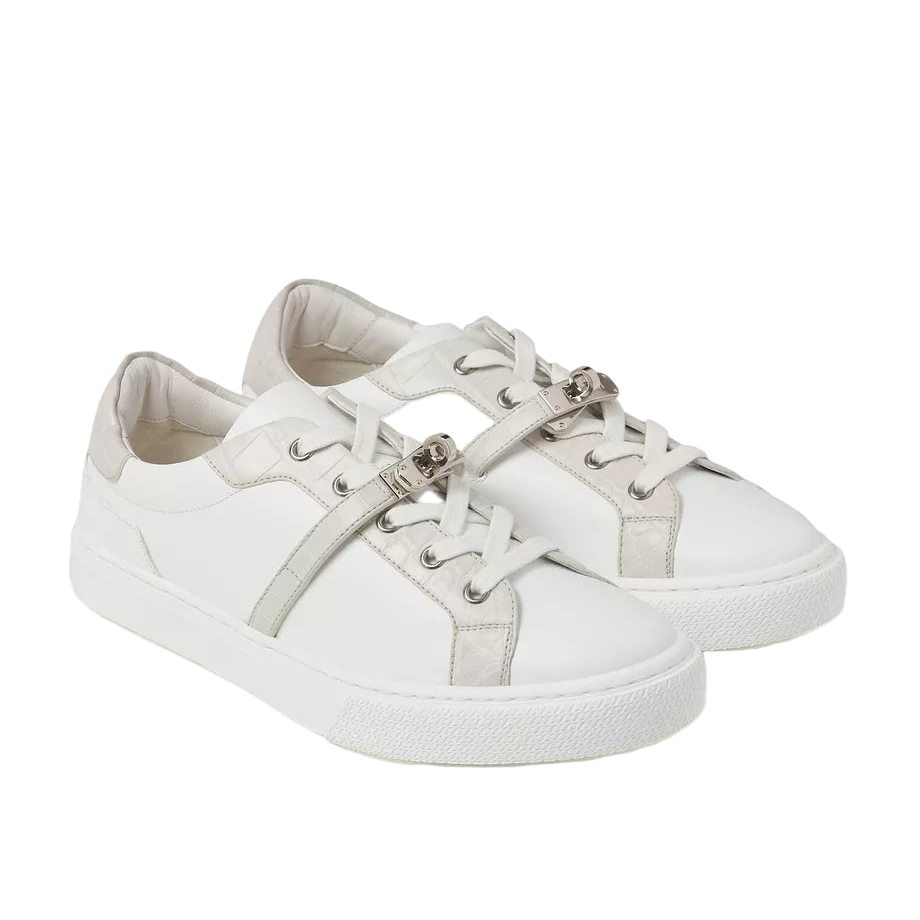 Hermès Glaise Alligator Leather Day Sneakers - Blanc/Beige (40)