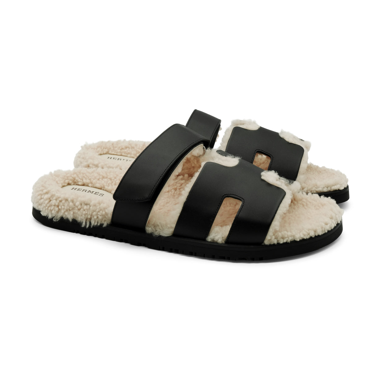 Hermès Chypre Sandal - Noir/Écru/Shearling Lining (43.5)