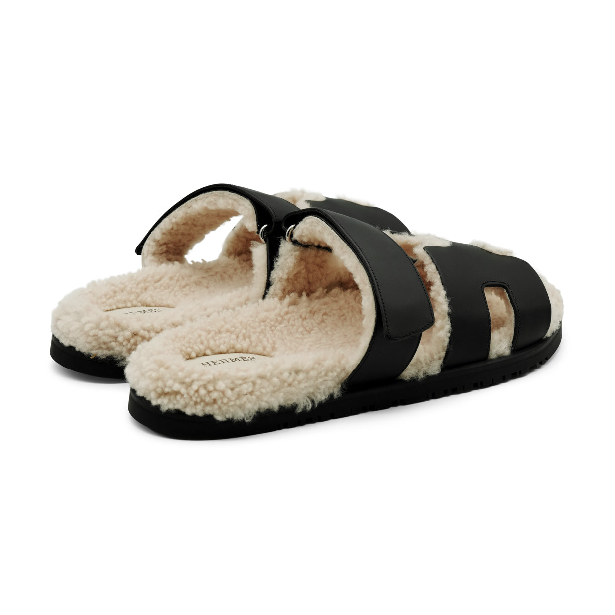 Hermès Chypre Sandal - Noir/Écru/Shearling Lining (43.5)