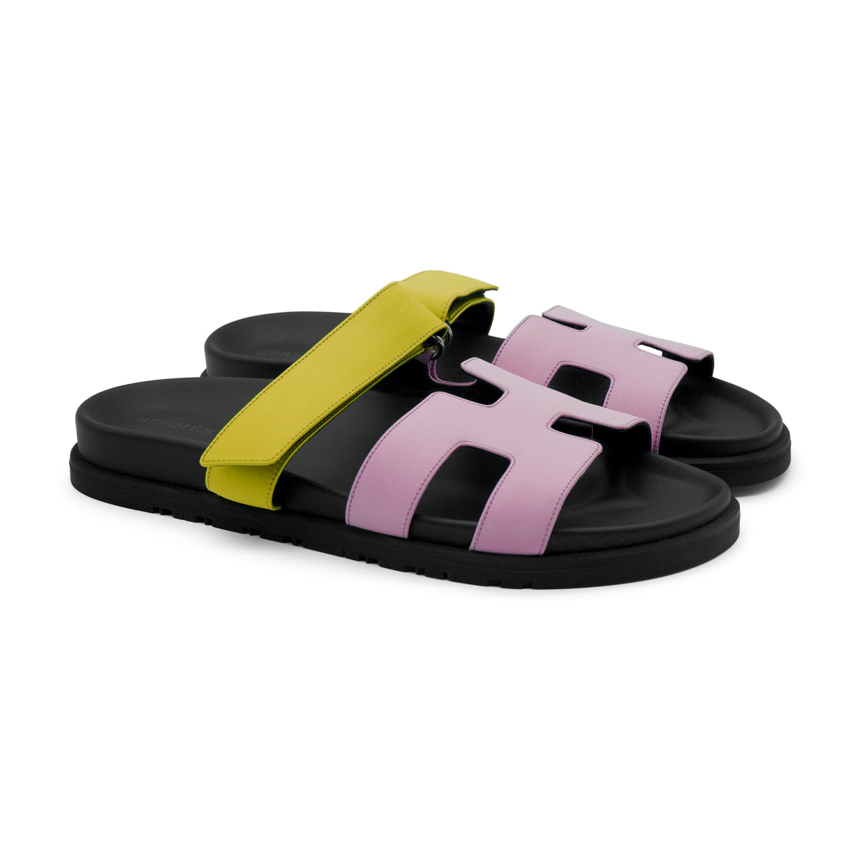 Hermès Chypre Sandal - Violet Pétale/Vert Lime Satin (39)