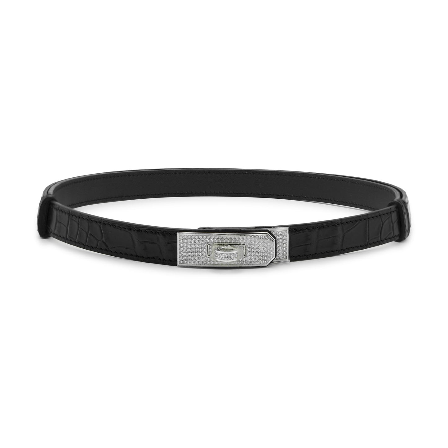 Hermès Kelly 18 Belt - Alligator Mat/White Gold