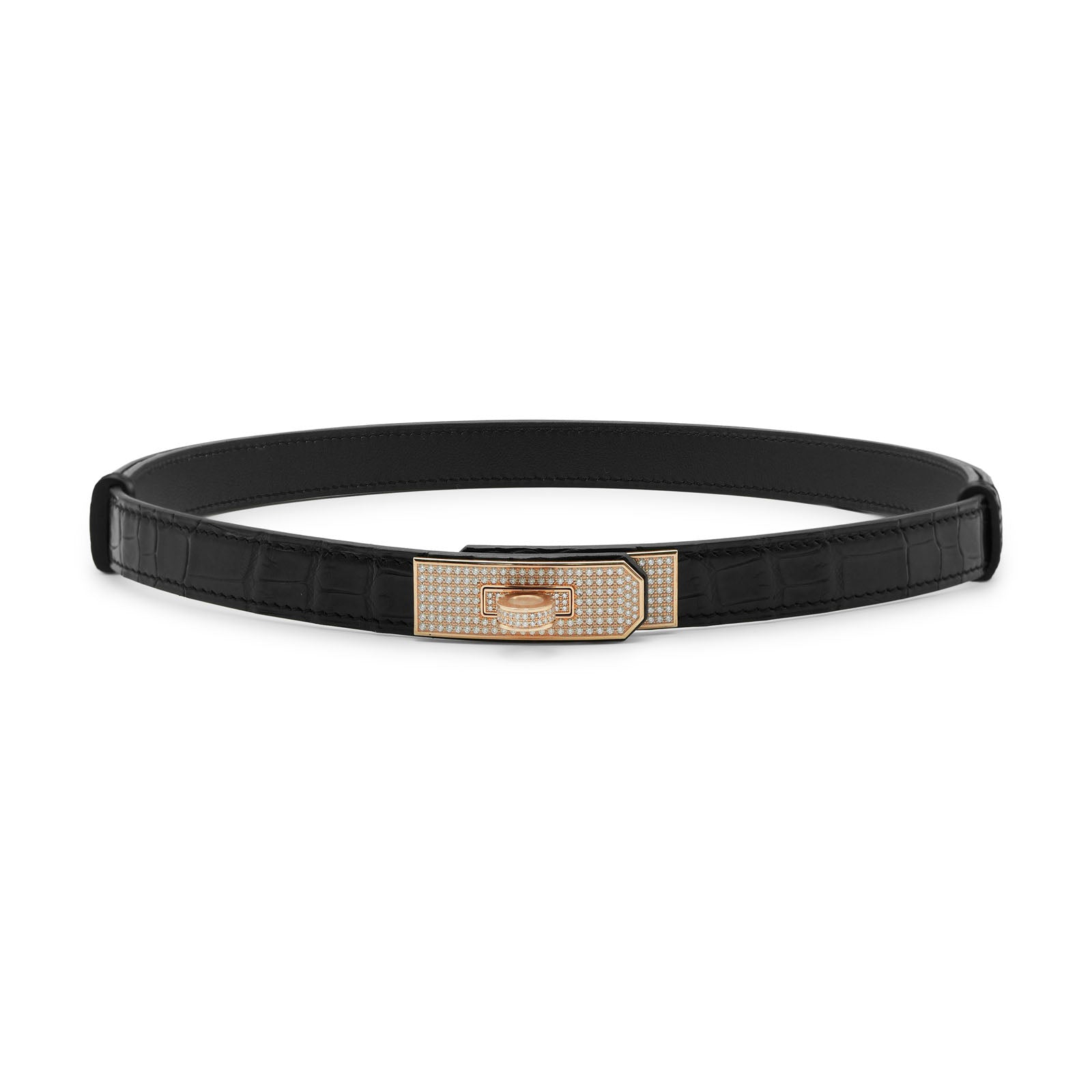 Hermès Kelly 18 Alligator Mat Belt - Rose Gold/Diamonds - 2024