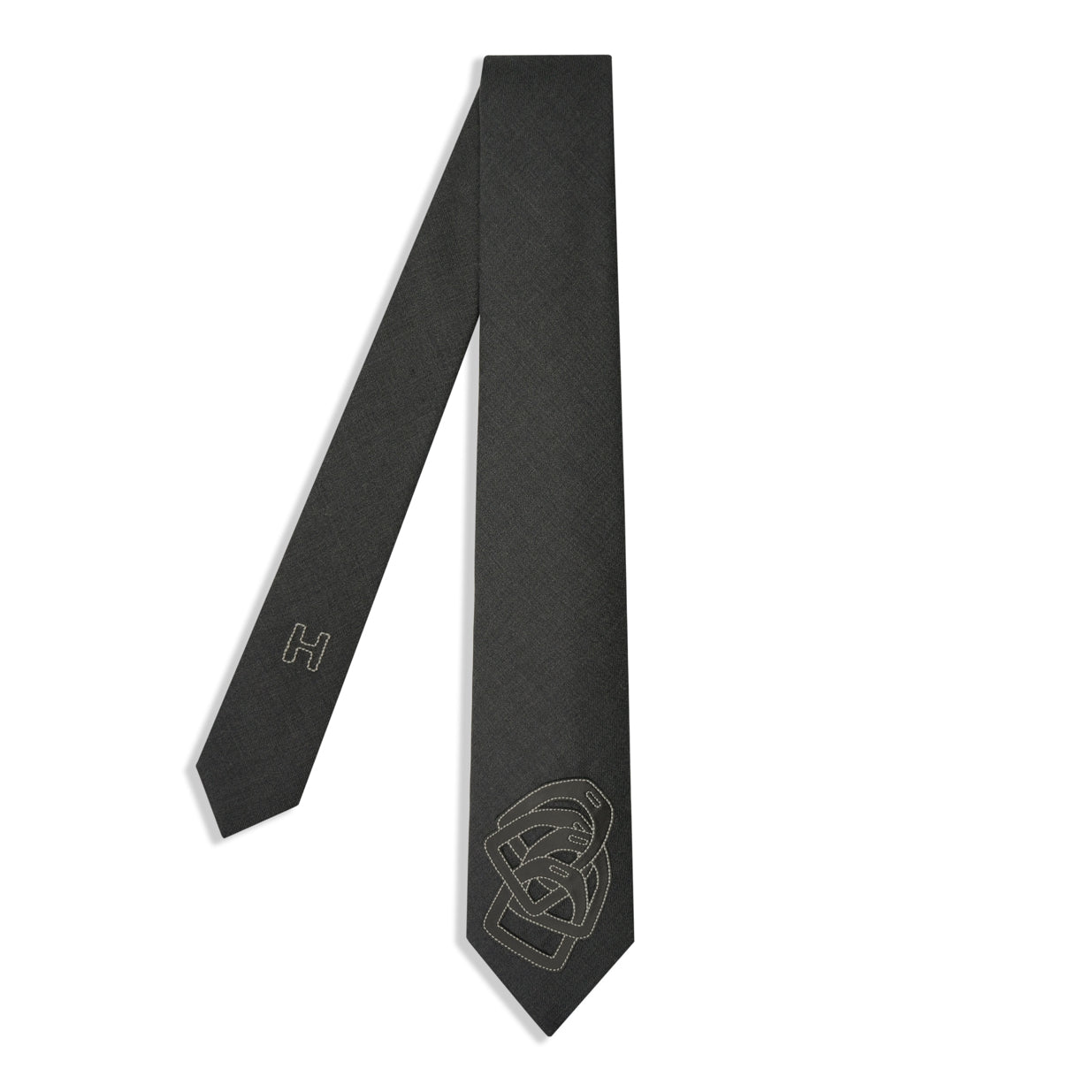 Hermès Patch Cuir Étriers Décalés Tie - Anthracite