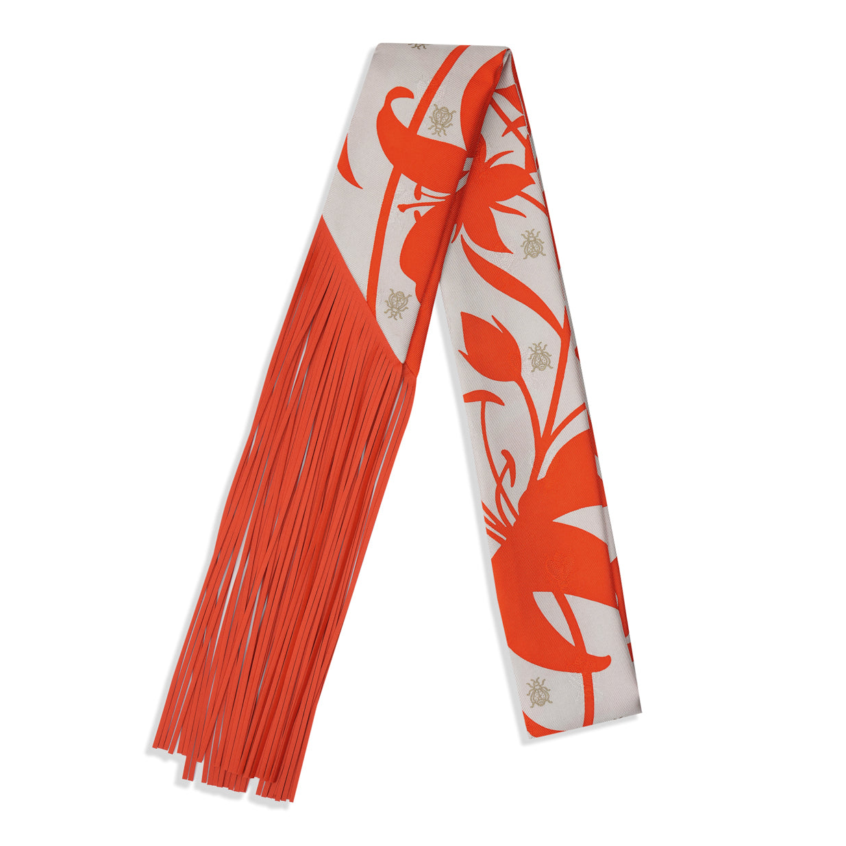 Hermès Bouquet Final Leather Fringe Twilly - Gris Perle/Vermillon