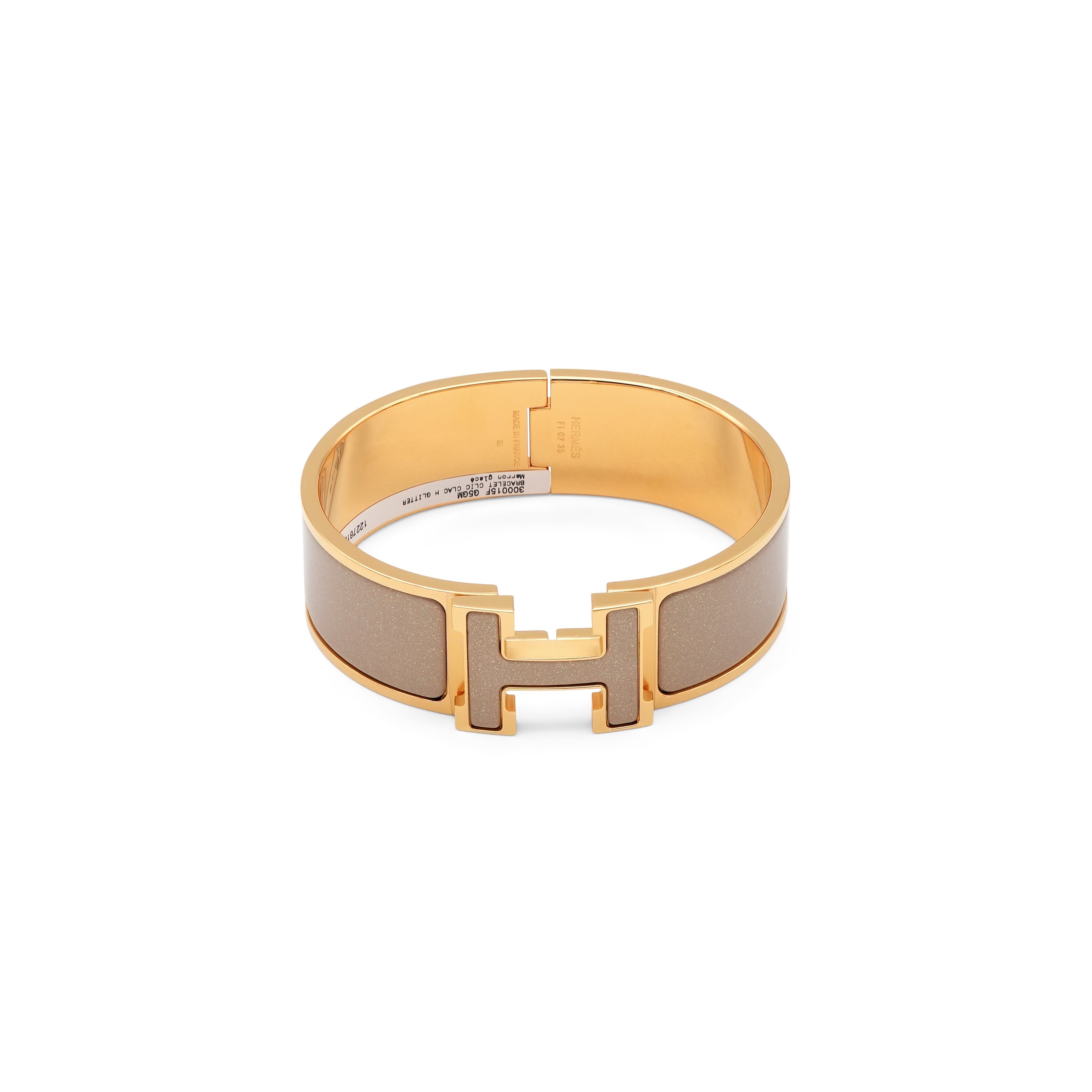 Hermès Clic Clac H Bracelet – Marron Glacé/Doré (Glitter Enamel)