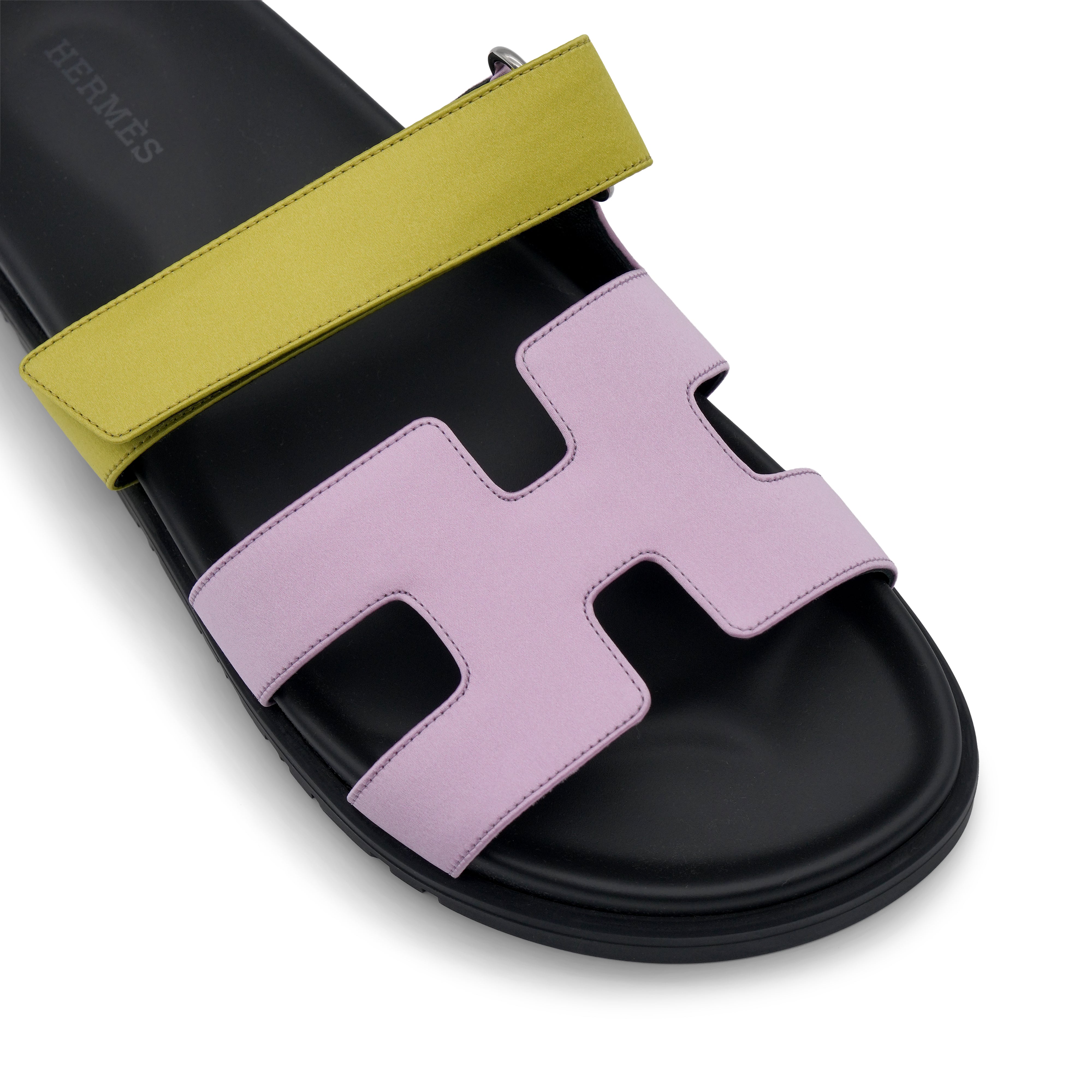 Hermès Chypre Sandal - Violet Pétale/Vert Lime Satin (39)