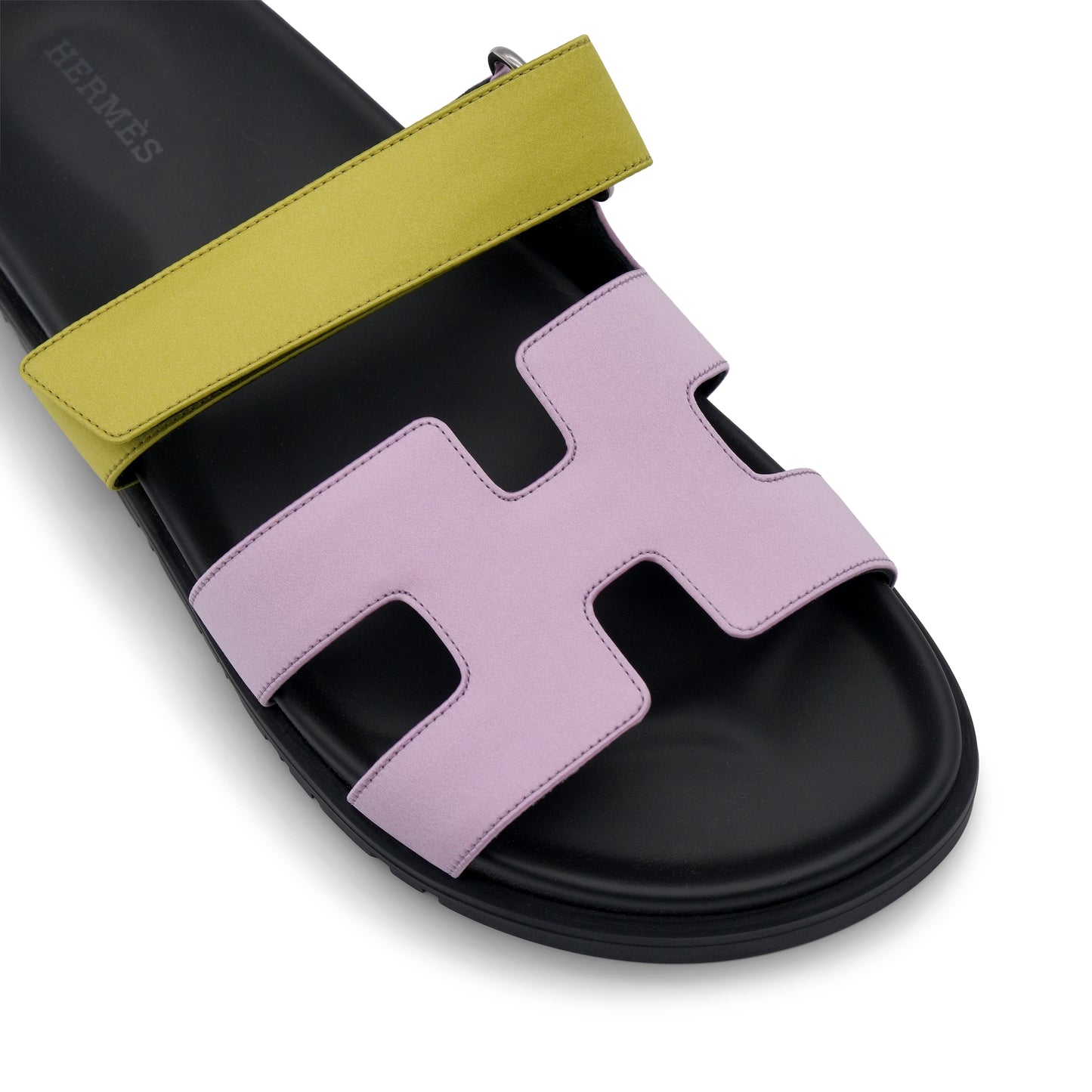 Hermès Chypre Sandal - Violet Pétale/Vert Lime Satin (39)