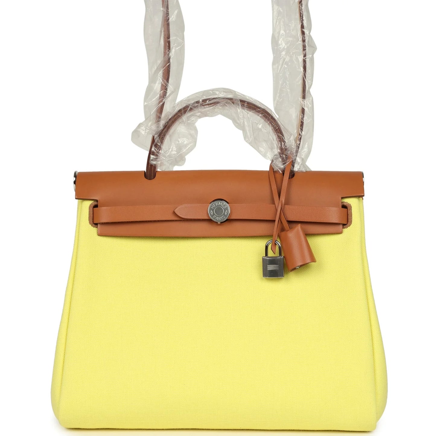 Hermès Herbag 31 - Toile H/Vache Hunter Gold/Jaune Citron