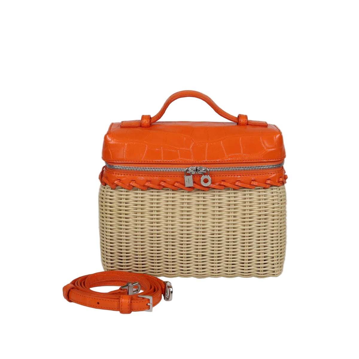 Loro Piana Extra Pocket L19 Pouch – Wicker/Alligator Leather/Orange