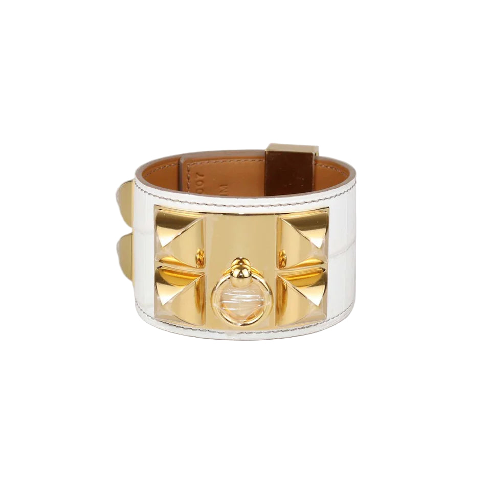 Hermès Collier de Chien Bracelet - White Himalaya Croc Matte Niloticus