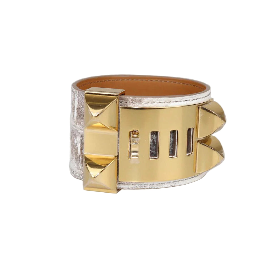 Hermès Collier de Chien Bracelet - White Himalaya Croc Matte Niloticus