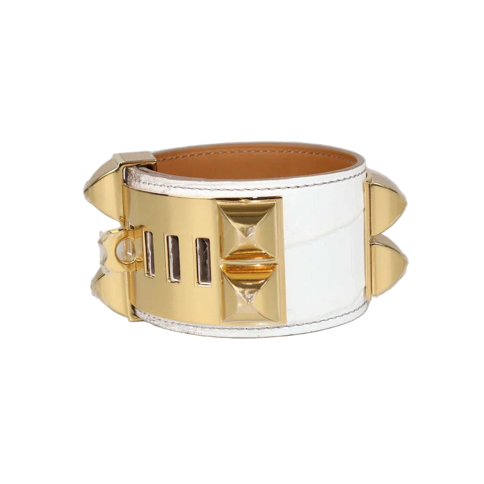 Hermès Collier de Chien Bracelet - White Himalaya Croc Matte Niloticus
