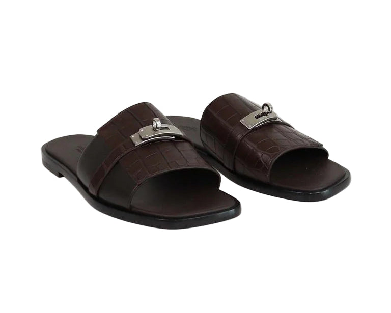 Hermès Gabriel Sandal - Dark Brown/Noir Alligator (45)
