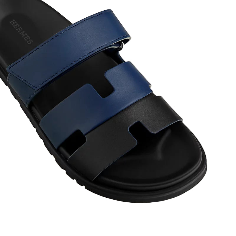 Hermès Chypre Sandal - Bleu Obsur/Noir/Calfskin (45)