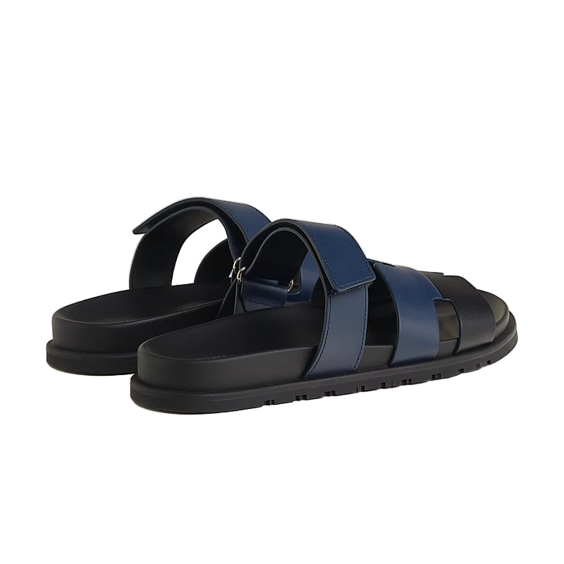 Hermès Chypre Sandal - Bleu Obsur/Noir/Calfskin (45)