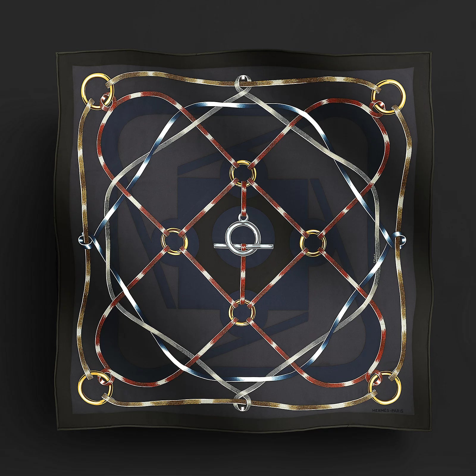 Hermès Figure Artistique Embroidered Scarf 90 - Bleu Noir/Brun/Chocolat