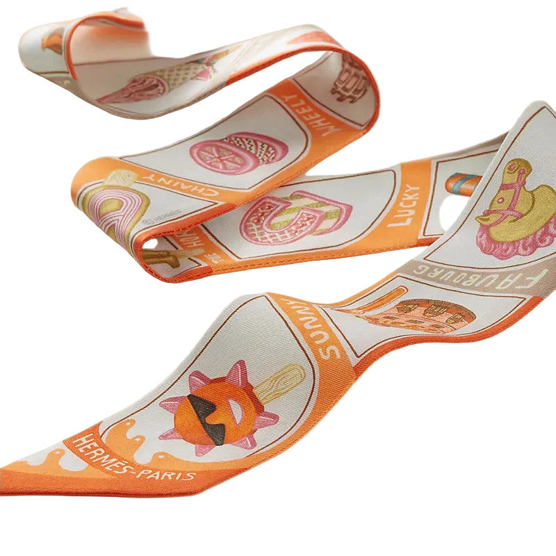 Hermès Funny Ice Cream Twilly - Orange/Crème/Beige