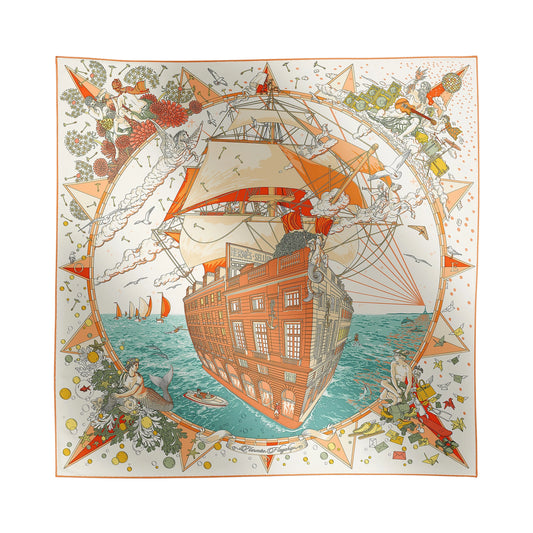 Hermès Flagship scarf 90 Crème / Orange / Vert Argile